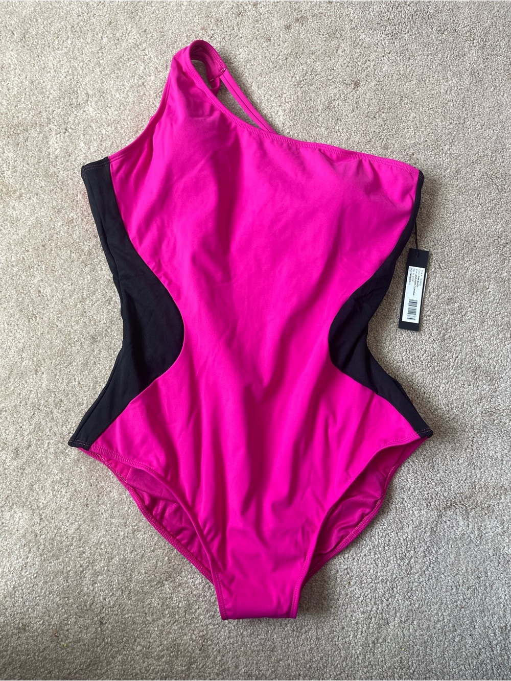 TA3 Pink & Black One-Shoulder One-Piece Swimsuit XL Short NWT